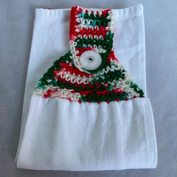 Crochet Top Hanging Merry Christmas Flour Sack Kitchen Towel - Picture 8 of 8